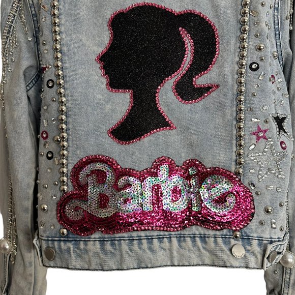 (H-218) Barbie Theme Denim Jacket Size L - Picture 3 of 10